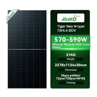 575 Watt Jinko Tiger Neo N-Typ 72HL4-BDV Bifacial Solarzellen für das Solarsystem