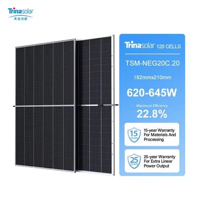 Trina Solar 620-645W Mono Bifacial Dual Glass Schwarzrahmen Solaranlagen für Halbschnittzelle