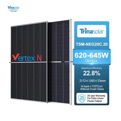 Trina Solar 620-645W Mono Bifacial Dual Glass PV mit Anodisiertem Aluminiumrahmen